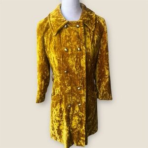 Vintage 70s crushed velvet maxi coat yellow gold small